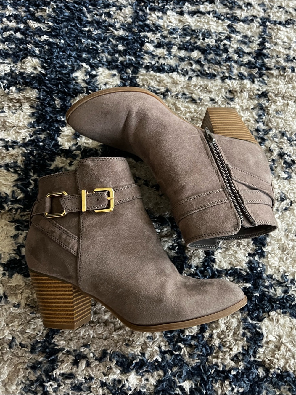 Taupe Suede Block Heel Ankle Boots - Women